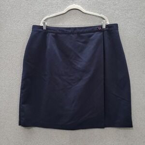 Worthington Women‎ Skirt 26W Navy Blue Vintage Midi Pencil Elastic Waist Office
